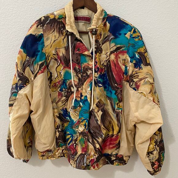 Vintage Braetan 80s Windbreaker Jacket Womens Size M Oversized Painterly* - Picture 1 of 12